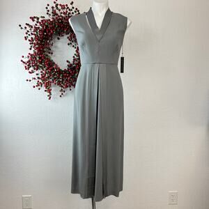 Francisco Costa For Calvin Klein Sleeveless Grey Satin Trimmed Midi Dress
